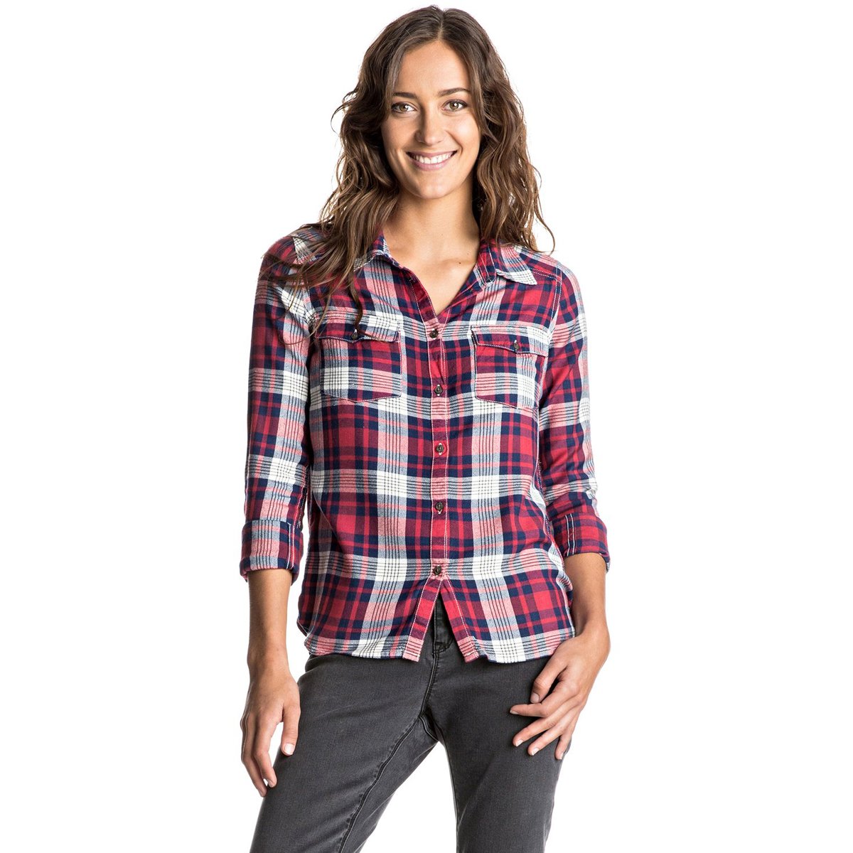 Roxy Plaid On You Women's Button Up Long-Sleeve Shirts-ERJWT03108 Roxy Plaid On You Women's Button Up Long-Sleeve Shirts-ERJWT03108