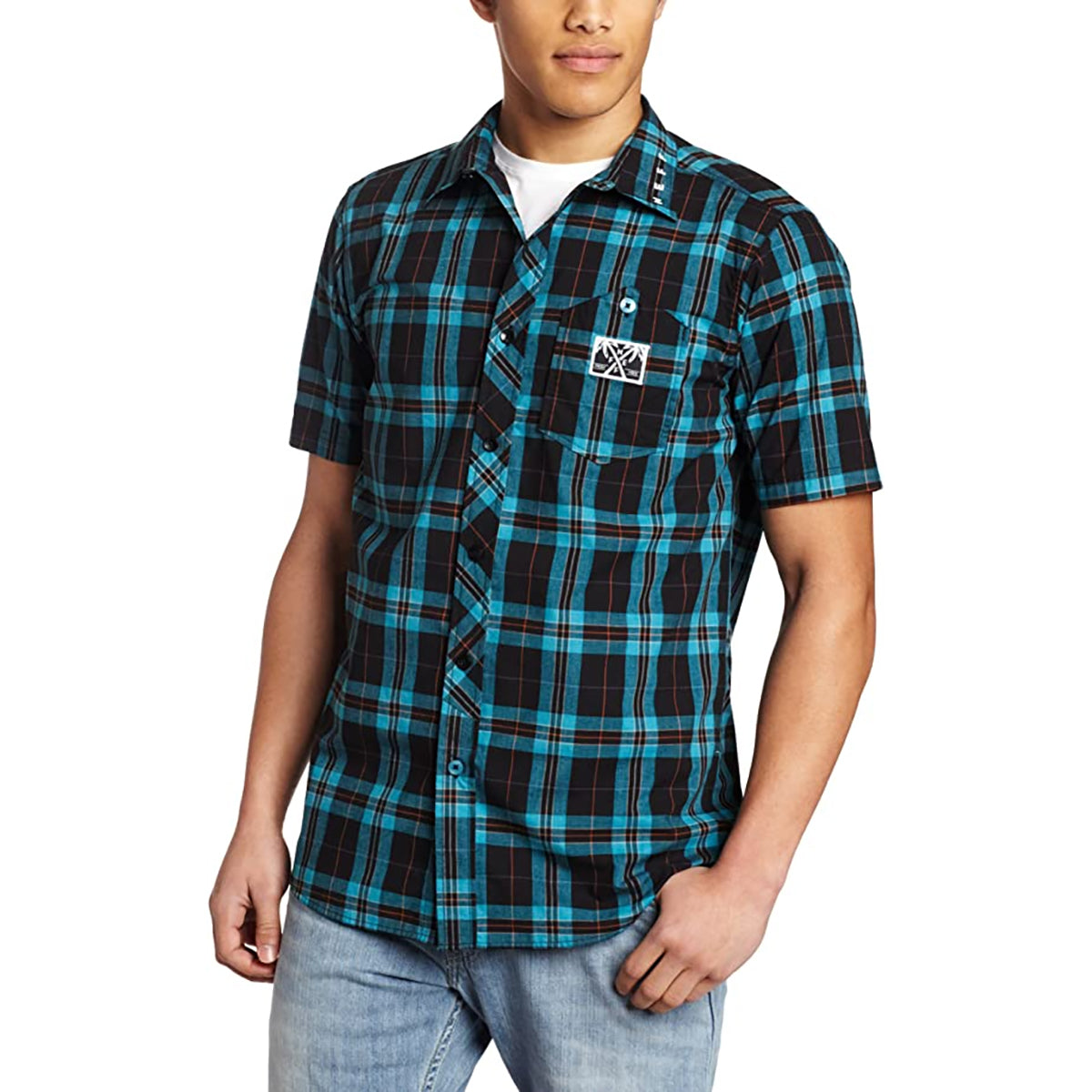 Neff Kennedy Men's Button Up Short-Sleeve Shirts - Blue Neff Kennedy Men's Button Up Short-Sleeve Shirts - Blue