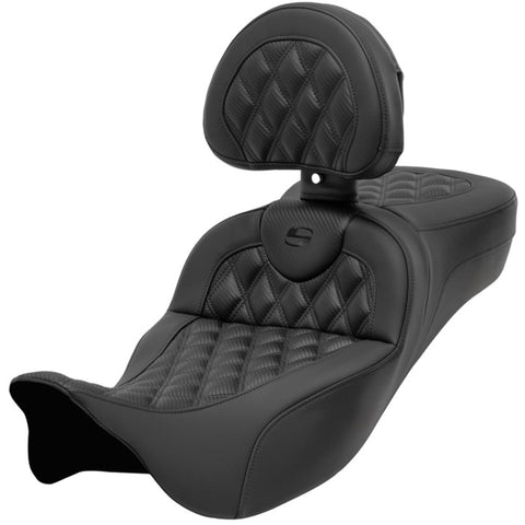 Saddlemen 2008-2024 FLHR, FLHT, FLHX & FLTR Extended Reach Roadsofa CF LS Seat with Driver's Backrest Motorcycle Accessories