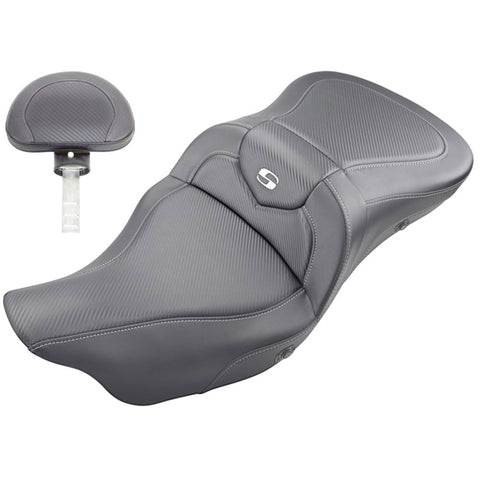 Saddlemen 2008-2024 FLHR, FLHT, FLHX & FLTR Heated Roadsofa CF Seat with Driver's Backrest Motorcycle Accessories