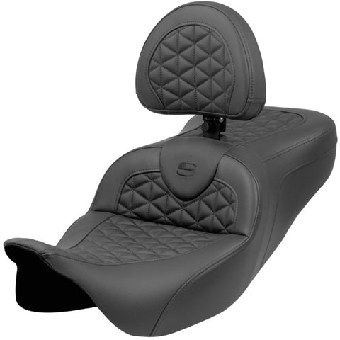 Saddlemen 2008-2024 FLHR, FLHT, FLHX & FLTR Standard Reach Roadsofa Tri-Gripper Seat with Drivers Backrest Motorcycle Accessories