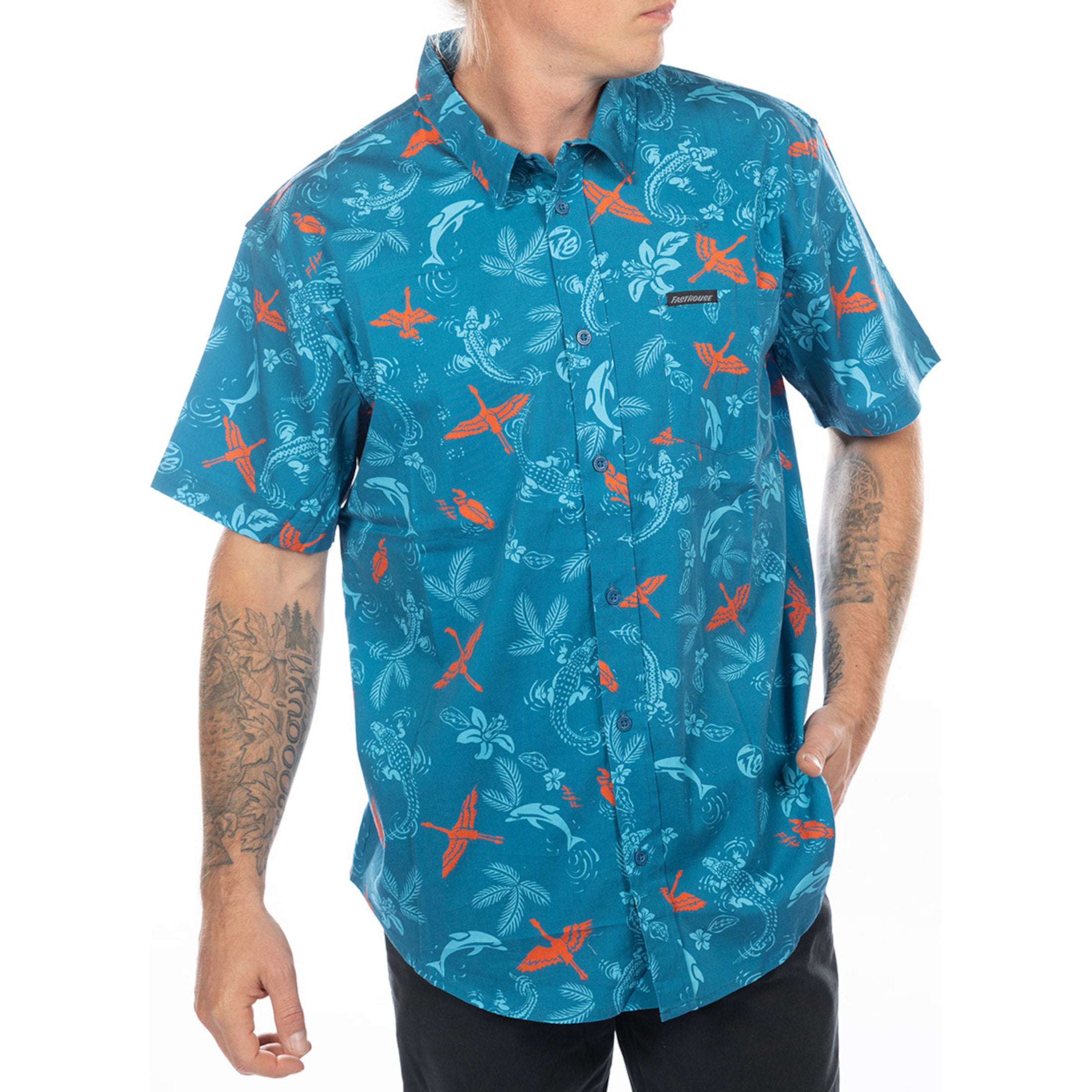 Fasthouse TB Island Hopper Hawaiian Men's Button Up Short-Sleeve Shirts-3415