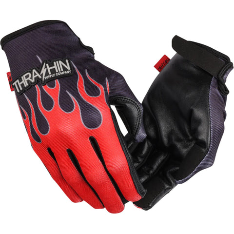 Thrashin Supply Stealth Leather Palm Flame Men's Cruiser Gloves