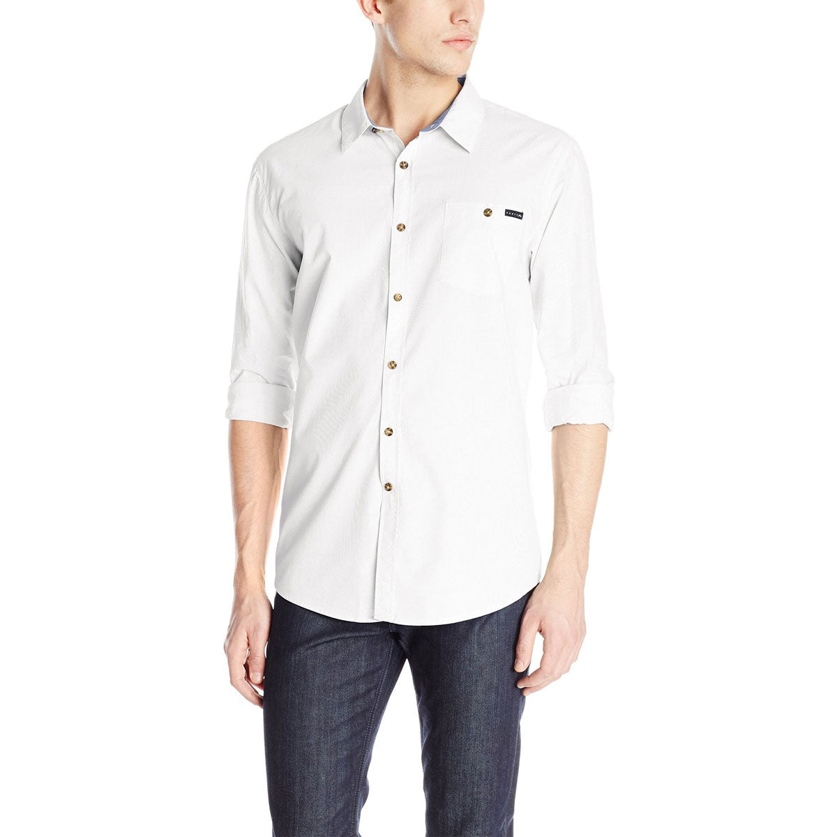 Rusty Sonar Collar Men's Button Up Long-Sleeve Shirts - White