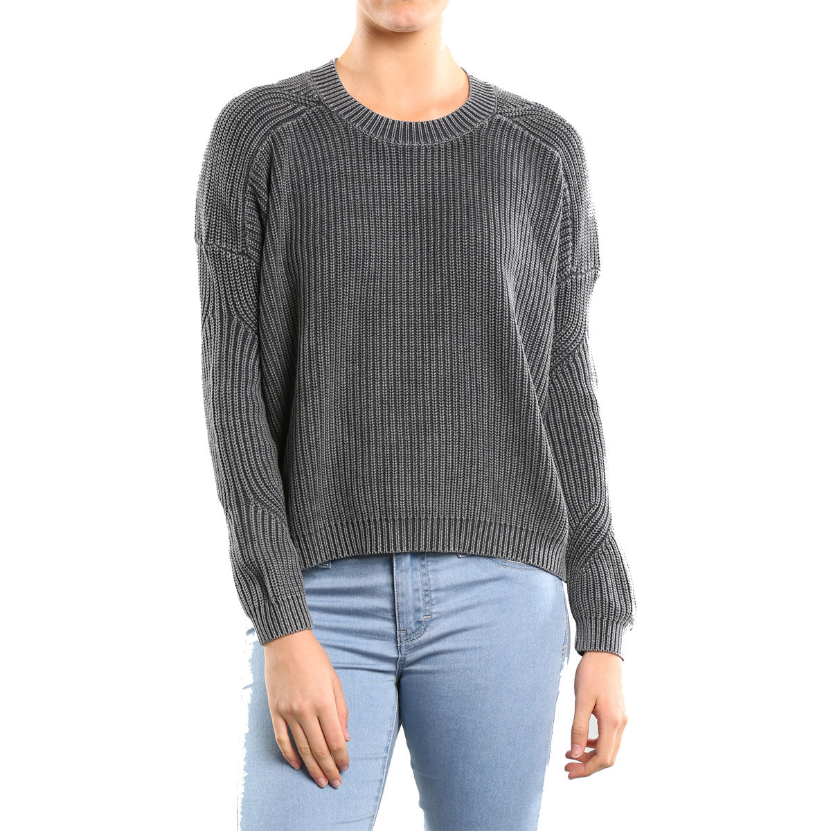 Rusty Laneway Crew Neck Knit Women's Long-Sleeve Shirts - Coal