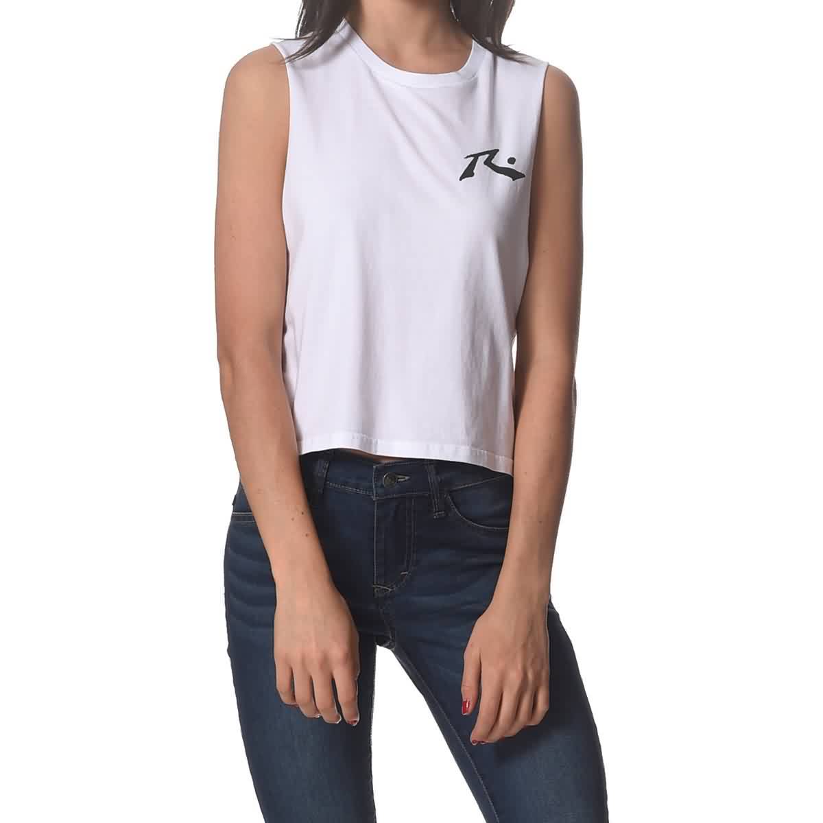 Rusty Moonlight Crop Muscle Women's Tank Shirts - White 1